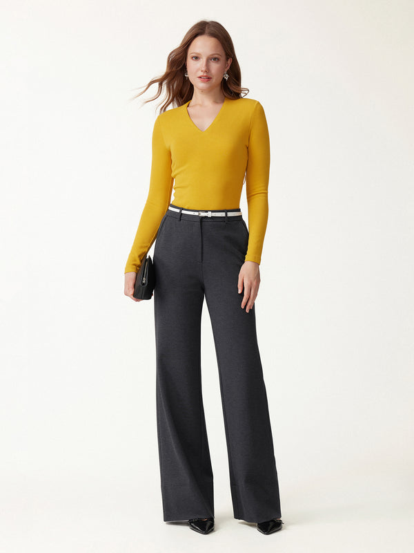 OGLmove Ponte Mid-Rise Wide-Leg Pants with Pockets Regular Heather Black Grey