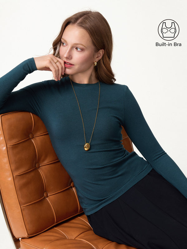 OGLmove LiteWarm Crewneck Long Sleeve Bra Top Forest Night XXS
