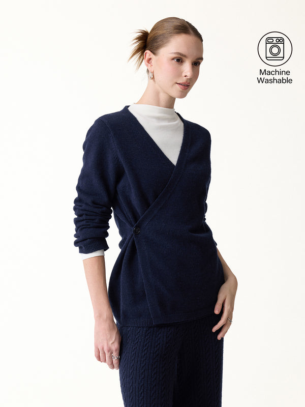 Merino-Blend V-Neck Long Sleeve Wrap Sweater