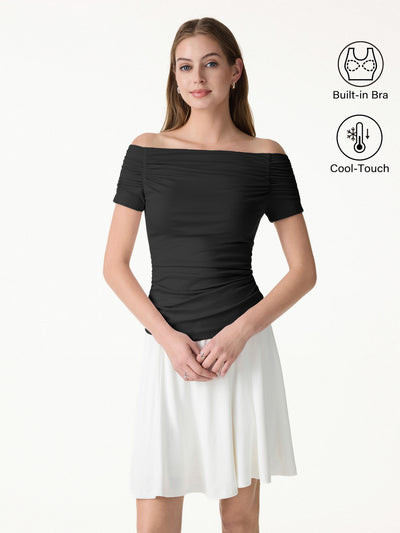 OGLmove Stretch Lyocell Off-Shoulder Ruched Bra Top