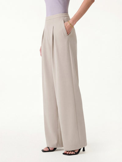 Wrinkle-Resistant Mid Rise Wide Leg Pleated Pants with Pockets Regular Pinky Mist Beige