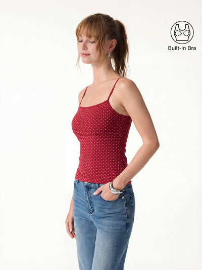 OGLmove Stretch Cotton Polka Dot Adujstable Spaghetti Bra Top Limited Edition Red/White Polka Dot XS