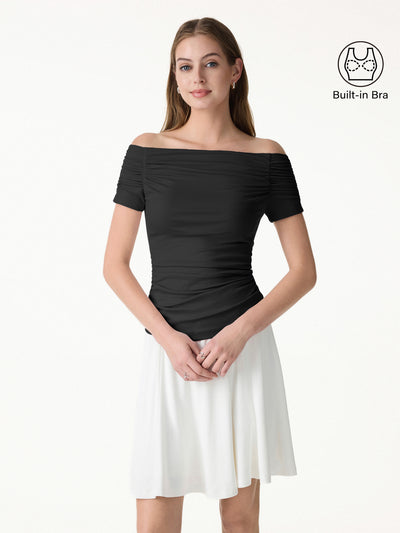 OGLmove Stretch Lyocell Off-Shoulder Ruched Bra Top Black XS