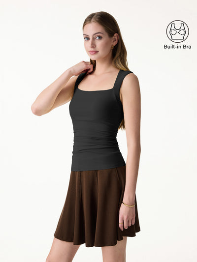 OGLmove SkinKiss Angular Square Neck Ruched Bra Top Black XS