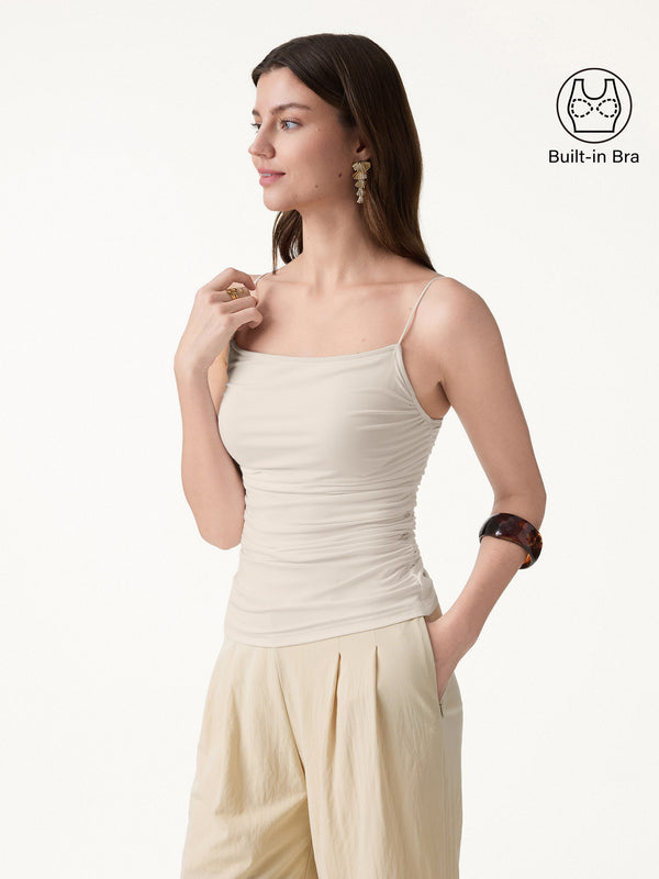 OGLmove SkinKiss Square Neck Ruched Spaghetti Bra Top Fog XS