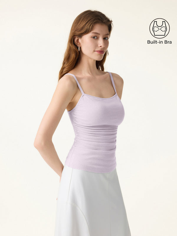 OGLmove Soft Textured Adjustable Spaghetti Bra Tank Taro Purple XS