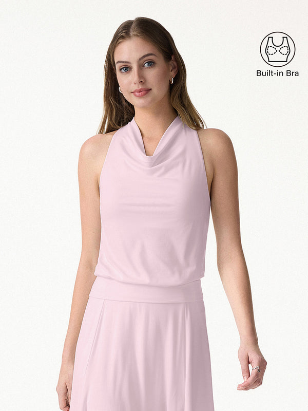 OGLmove SkinKiss Not-See-Thru Halter Cowl Neck Bra Top Primrose Pink XS