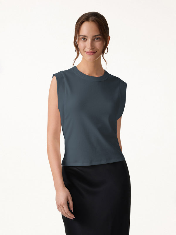 OGLmove Soft Cotton Lyocell Cropped Wide Shoulder Tank Yankees Blue XS