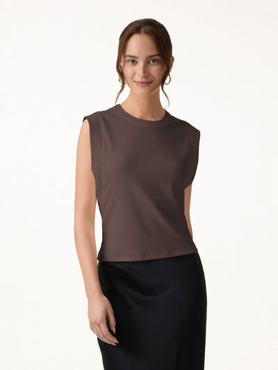 OGLmove Soft Cotton Lyocell Cropped Wide Shoulder Tank Espresso XS