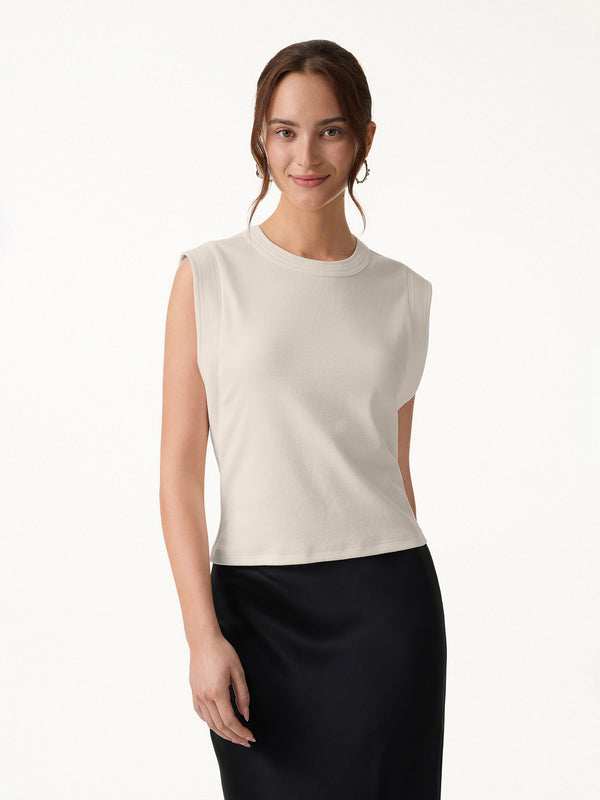 OGLmove Soft Cotton Lyocell Cropped Wide Shoulder Tank Ash Beige XS