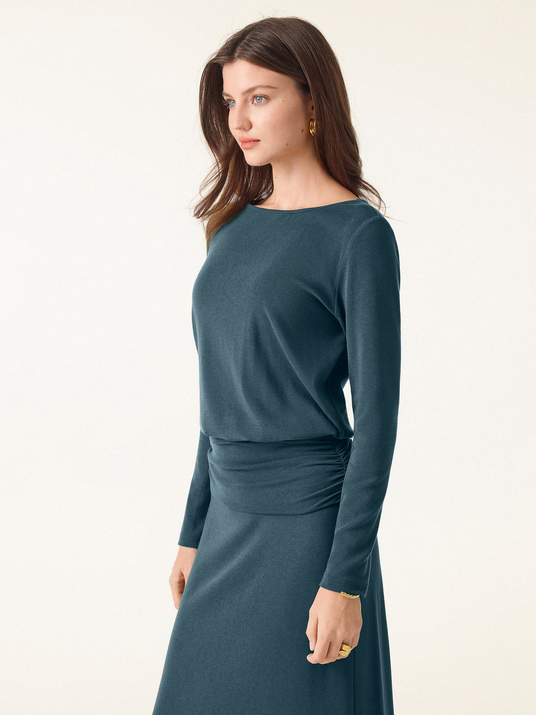 Light Warm Round Neck Side Ruched Top