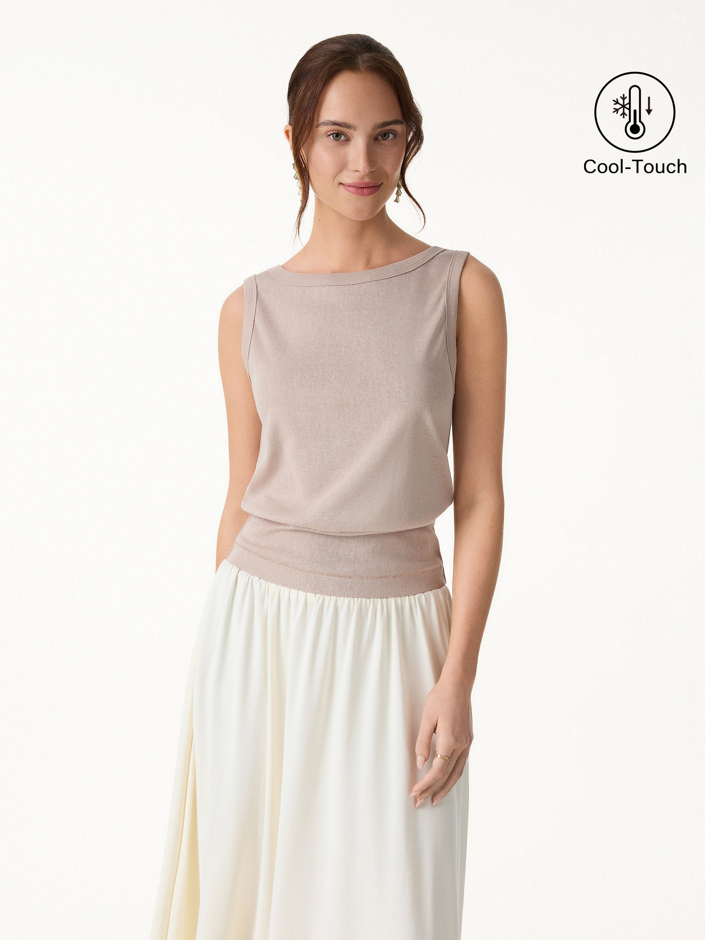 Cotton Linen Blend Reversible Boatneck Low Back Top