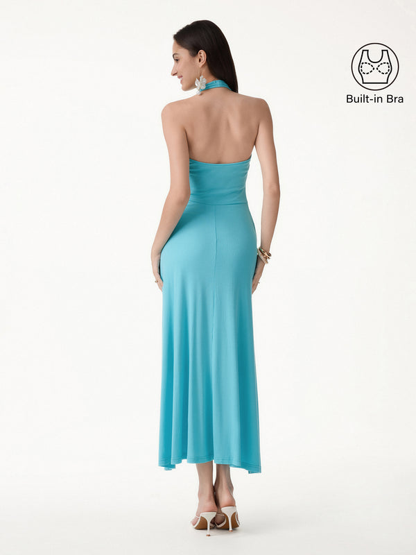 halter dress with built in bra Joyshaper Summer Casual Dress Pink / M Just slip it on Casual Going Out Fitted Iced