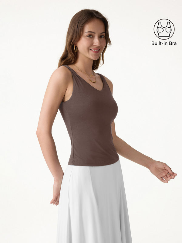 OGLmove CoolTouch Twisted Strap V-Neck Bra Tank Chocolate Brown XS