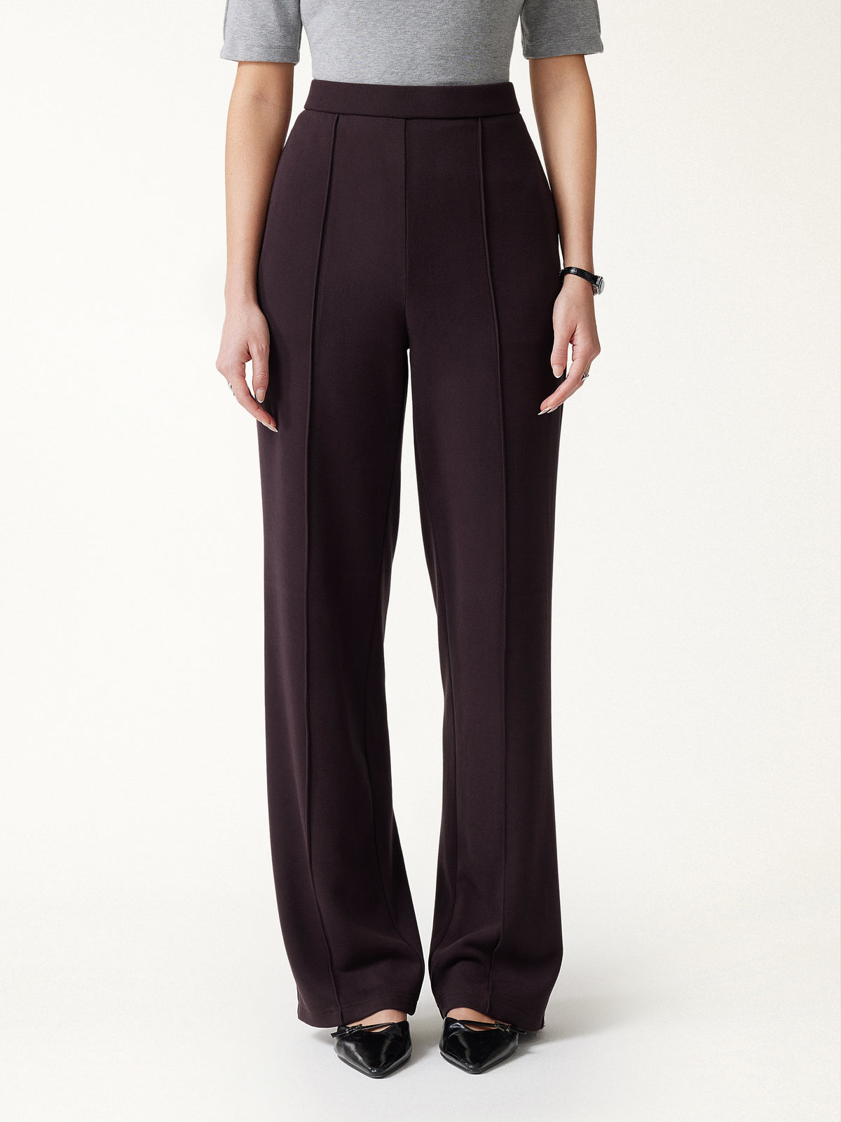GingerWarm Mid Rise Straight Leg Pintuck Pants Pockets