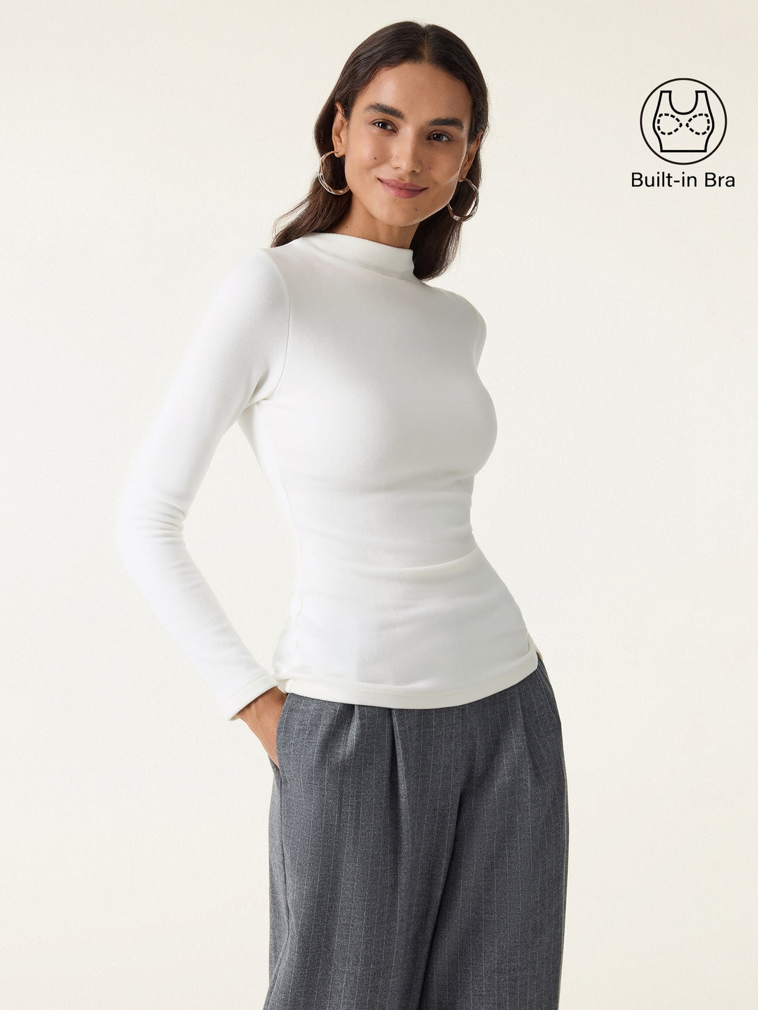 MaxWarm Brushed Mockneck Long Sleeve Brami White XS