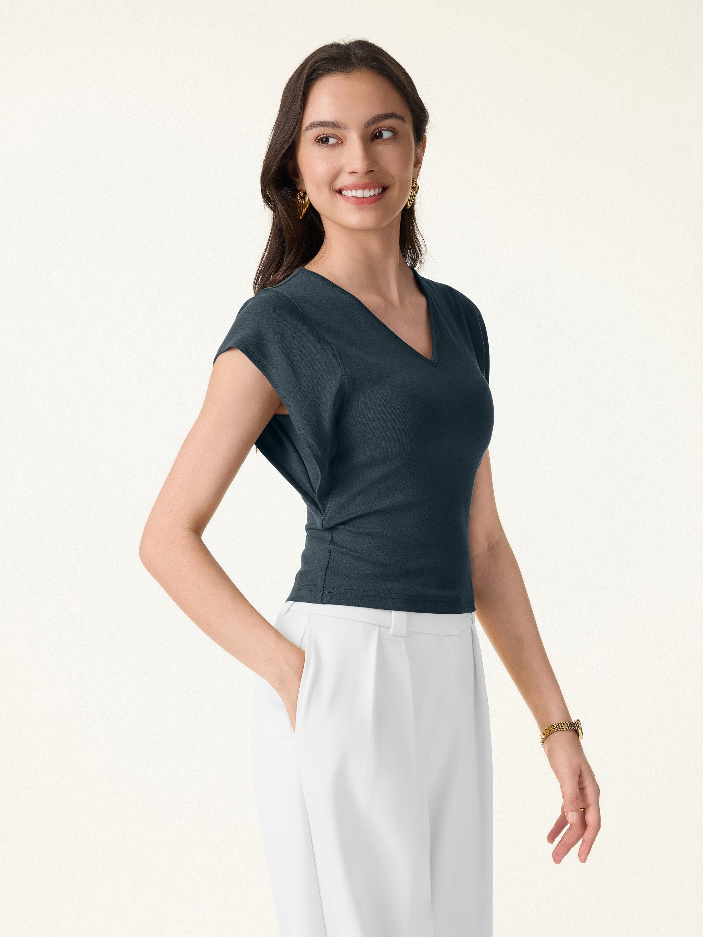 Cotton Lyocell V Neck Summer Tee