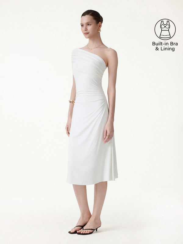 one shoulder bra for dress Casual Going Out Slim Fit Light Pink/XS Midi Dresses Fitted Sleeves Short Sleeves One Shoulder Women Dresses OGLmove