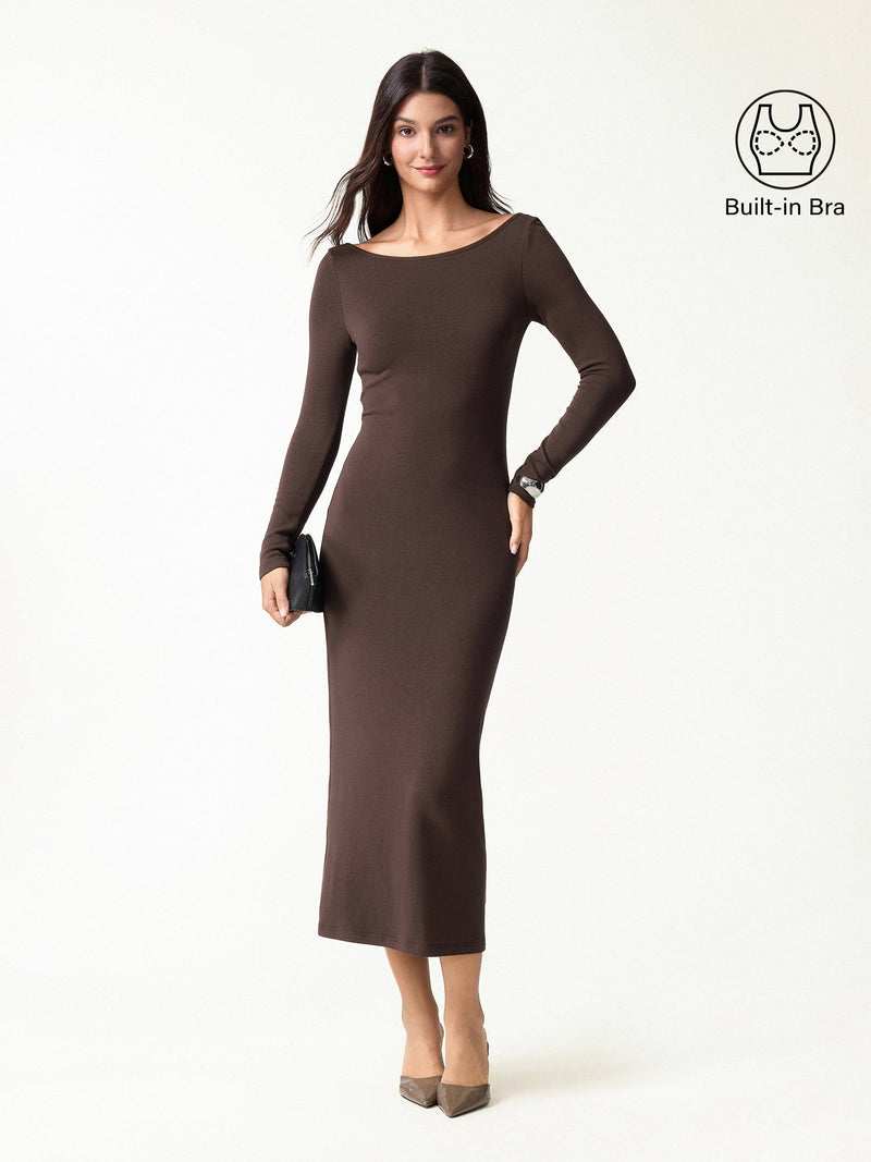 Eco-Mousse® Boatneck Open-Back Midi Bra Dress
