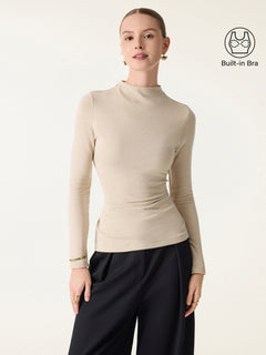 OGLmove ProWarm Mockneck Long Sleeve Built-In Bra Top 3.0 Natural Calico XXS
