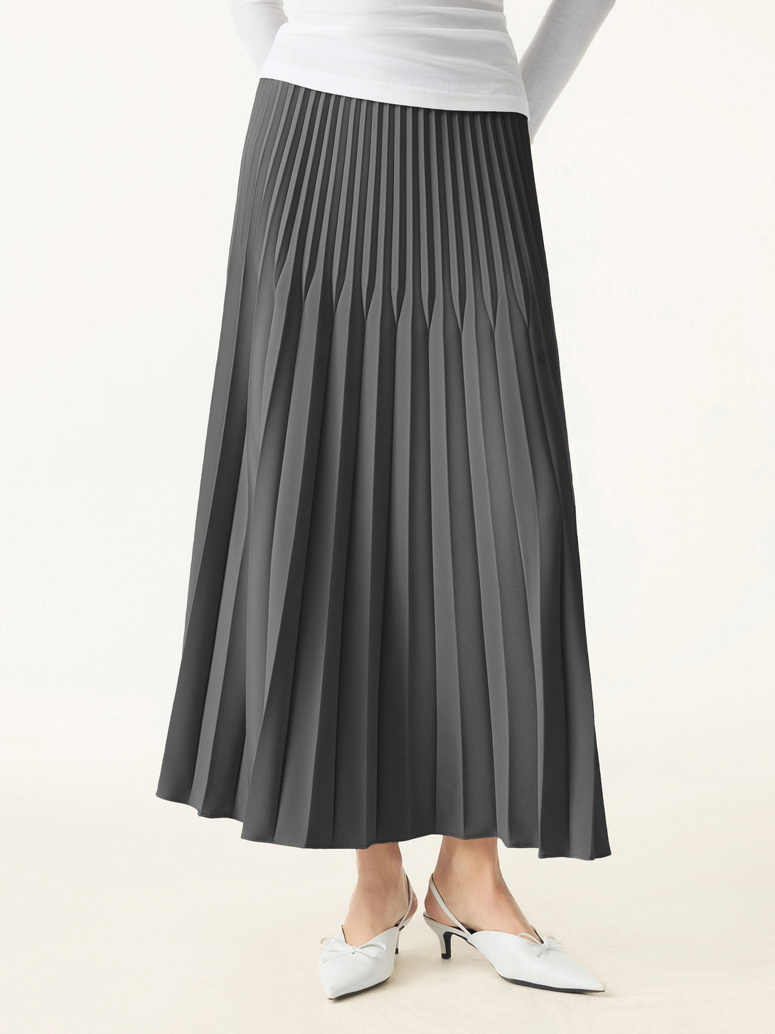 Twirl Pleated A-line Midi Skirt Charcoal XS