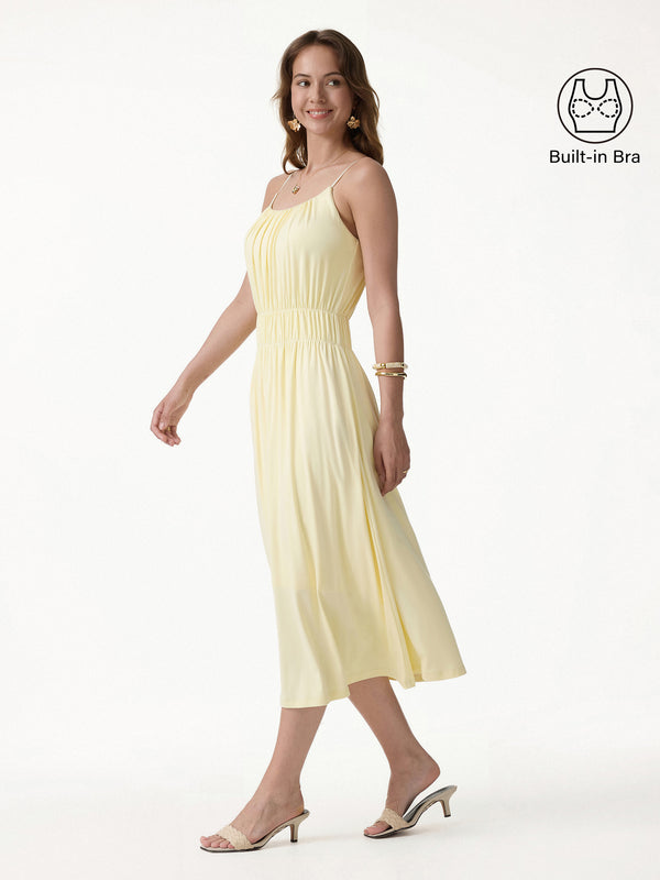 OGLmove Vacay Gathered U-Neck Spaghetti Midi Bra Dress with Pockets