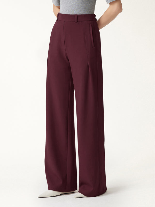 OGLmove FuzzLuxe High-Rise Wide-Leg Tuck Pants with Welt Pockets Ruby XXS