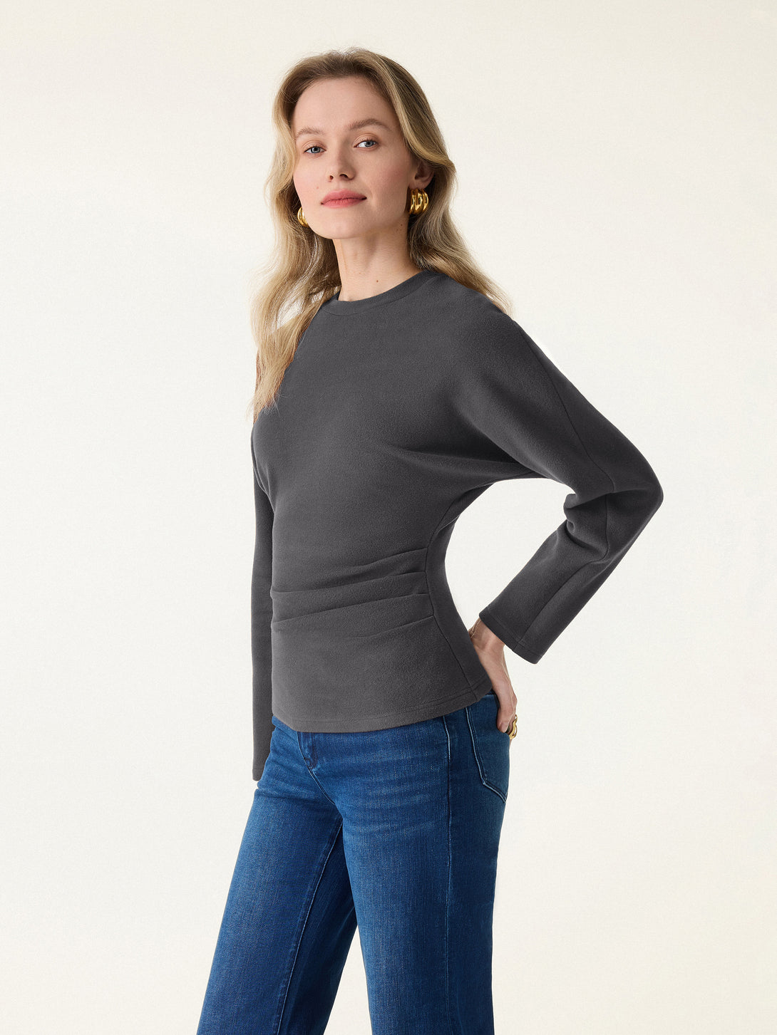 MaxWarm Crewneck Tucked Waist Batwing Sleeve Top Davy XS