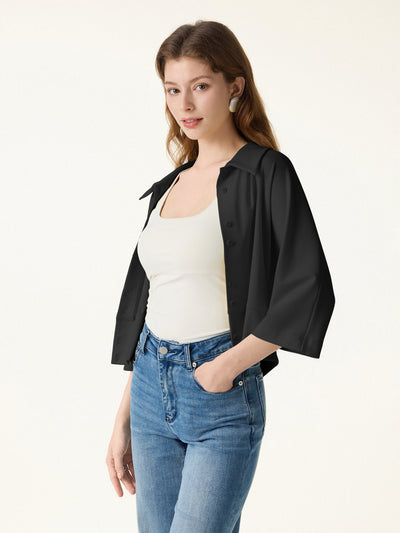 OGLmove Soft Stretch Collared Button-Up Shirt Cardigan Black XS