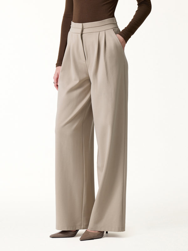 OGLmove Ponte Mid-Rise Wide-Leg Tuck Pants with Pockets Regular Rock Thunder Grey