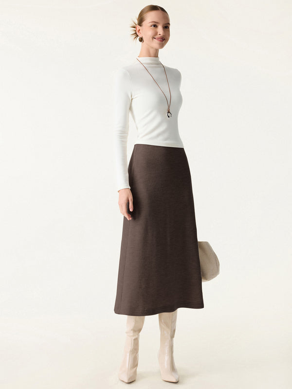 Invisible Slimming Waistband Ribbed Midi Pull-on Skirt