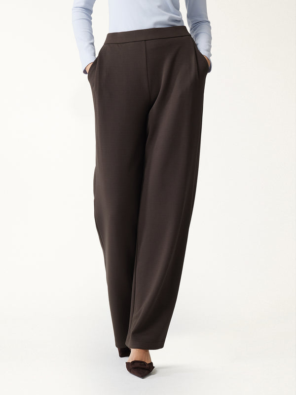 Bamboo Piqué High-Rise Wide-Leg Tuck Pants with Pockets