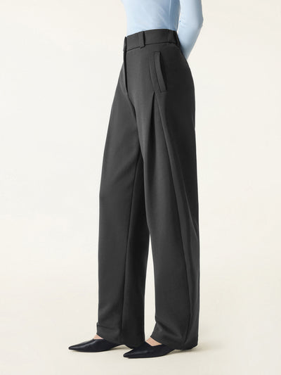 Spring Stretch Cotton High Rise Barrel Leg Pants with Pockets Regular Deep Grey