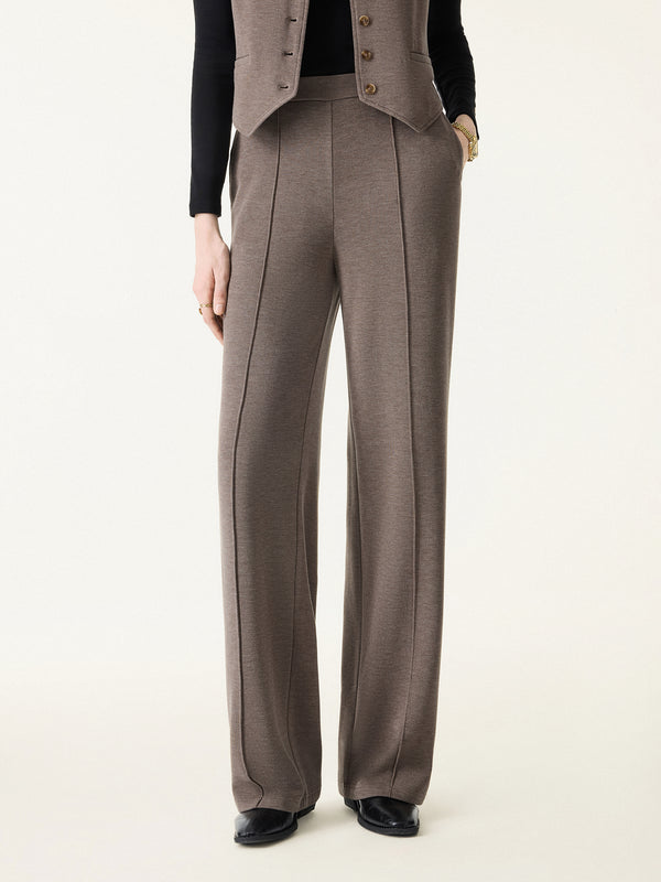 Brushed Warm High Rise Pintuck Straight Leg Pull-on Pants