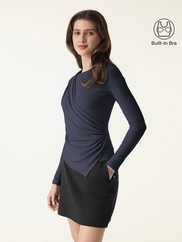 Asymmetrical Angled Hem Long Sleeve Brami Smoky Navy XS