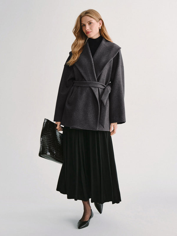 OGLmove FuzzLuxe Draped Shawl Collar Long Sleeve Belted Jacket