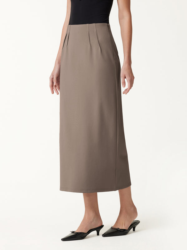Ponte High-Rise Side-Tuck Column Midi Skirt