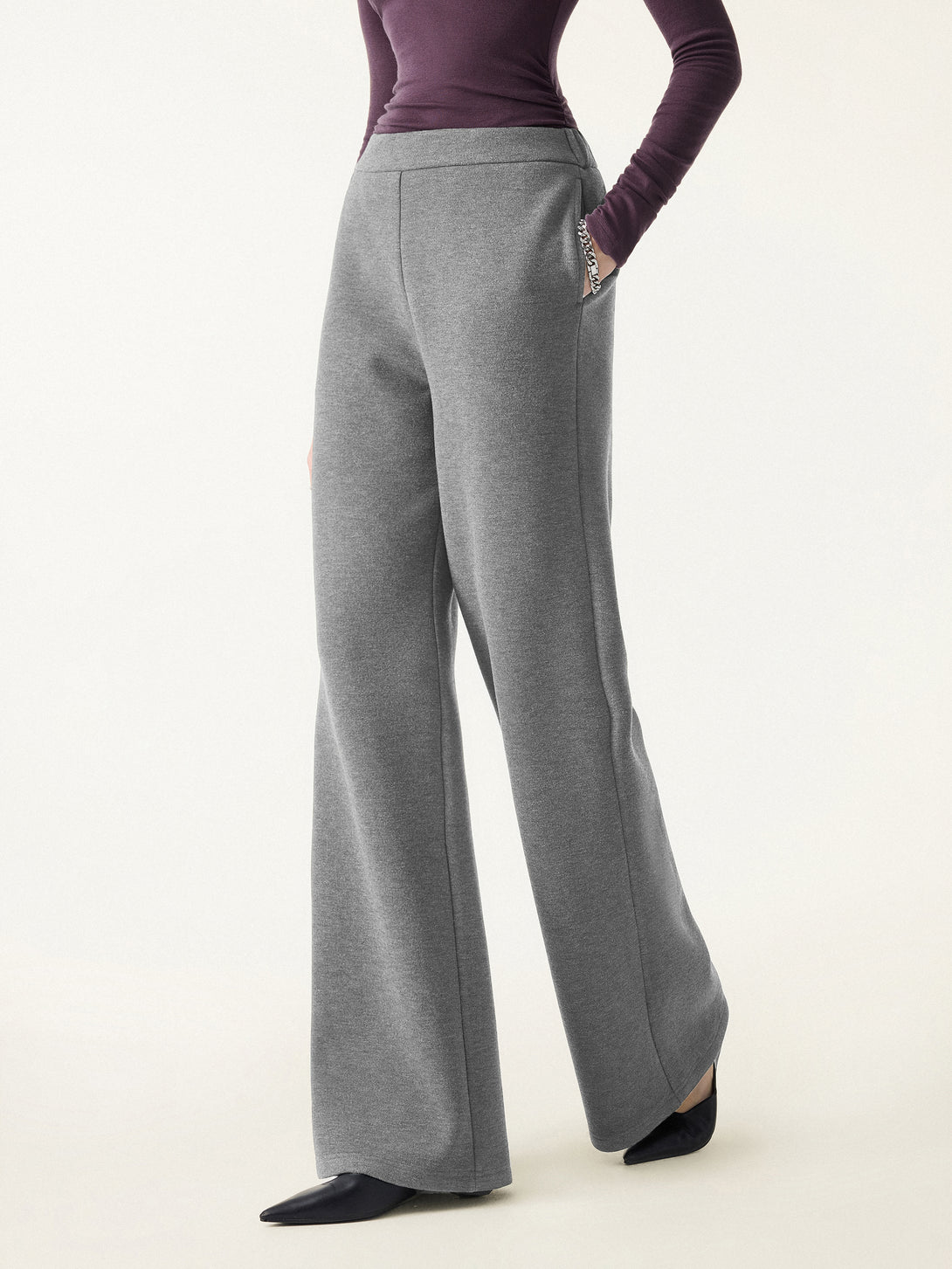 FuzzLuxe High Rise Flared Leg Pull-on Pants with Pockets Heather Grey XS