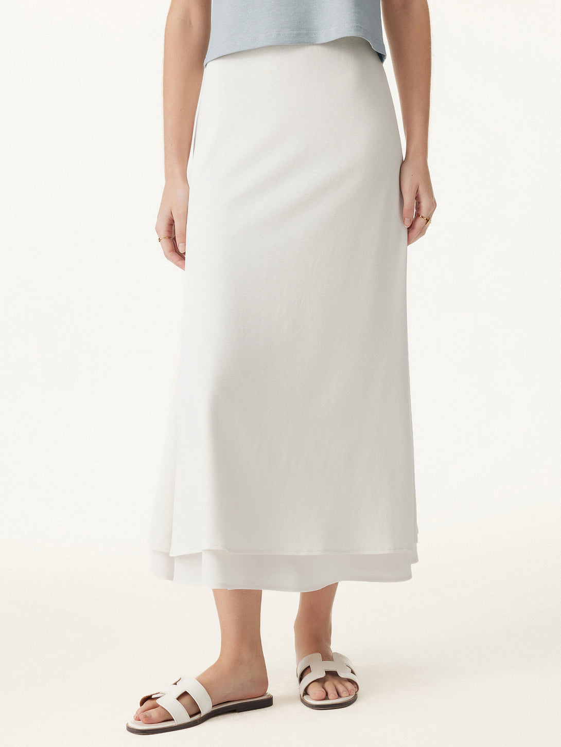 Flowy Cotton-linen Midi Flared Skirt