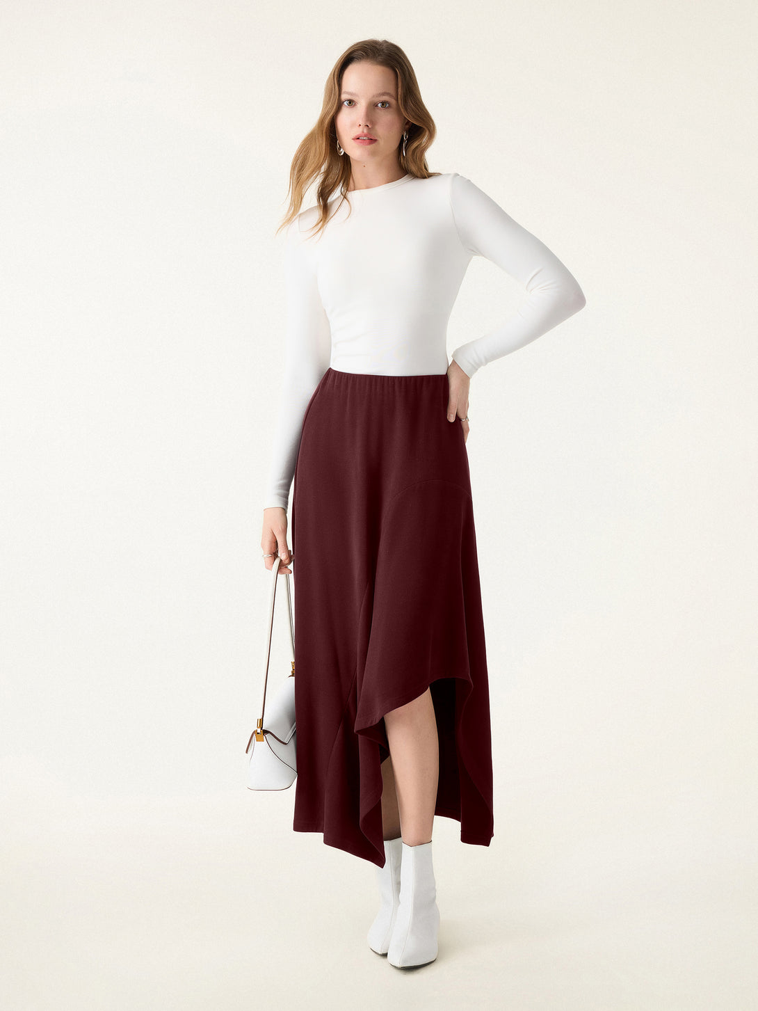 Flowy A-line Asymmetrical Midi Skirt