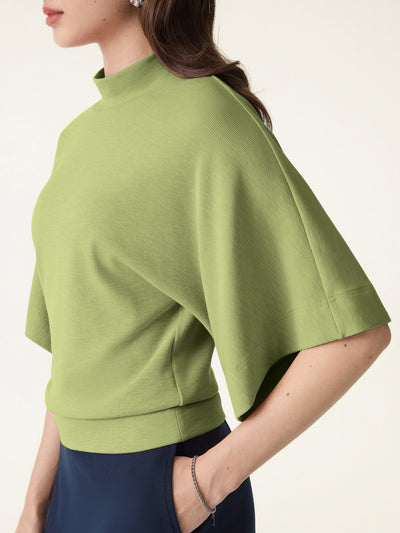 Plantive Mockneck Batwing Short Sleeve Top Peridot XS
