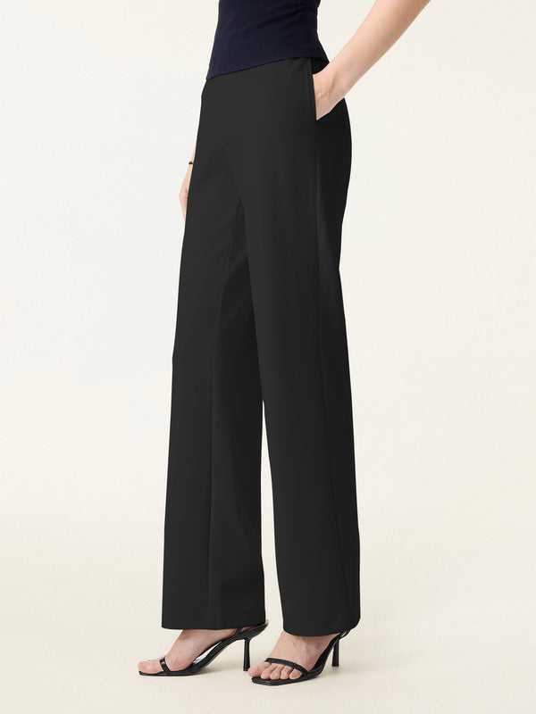Stretch Cotton Blend Slim Straight Pull-on Pants with Pockets Black XS