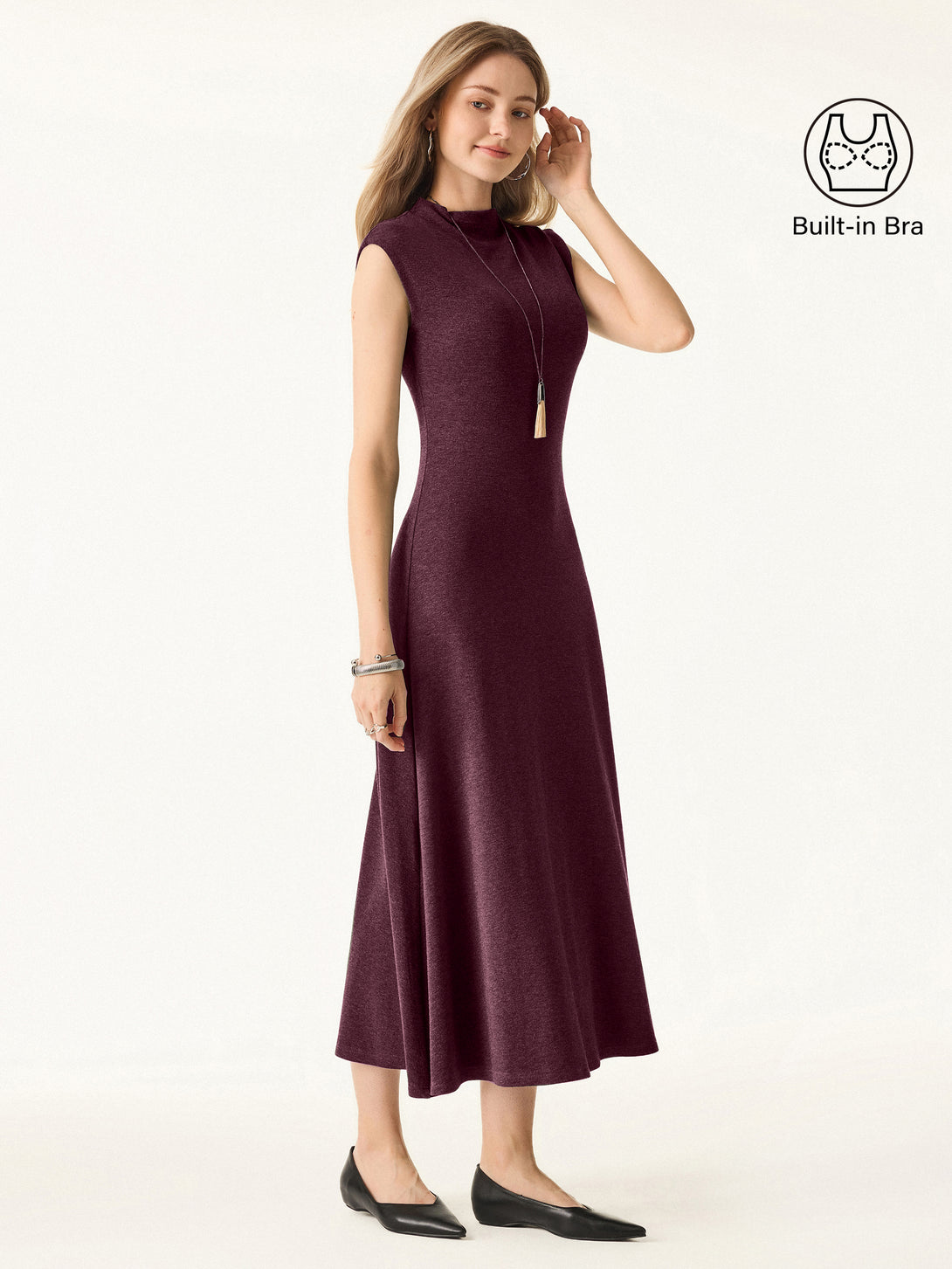Light Warm Mockneck Wide Shoulder Midi Brami Dress