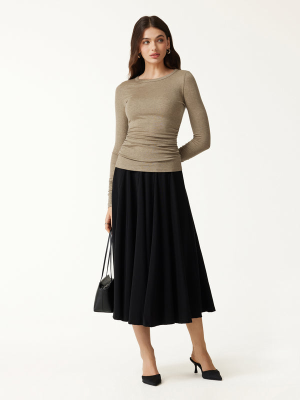 OGLmove Lyocell-Wool Round Neck Long Sleeve Ruched Top