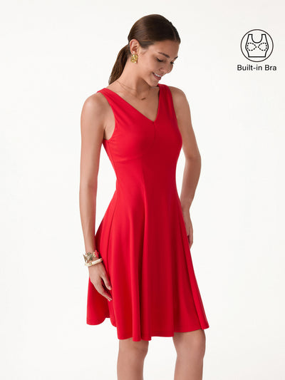 OGLmove CoolTouch V-Neck Travel Mini Dress with Pockets Scarlet Red XS