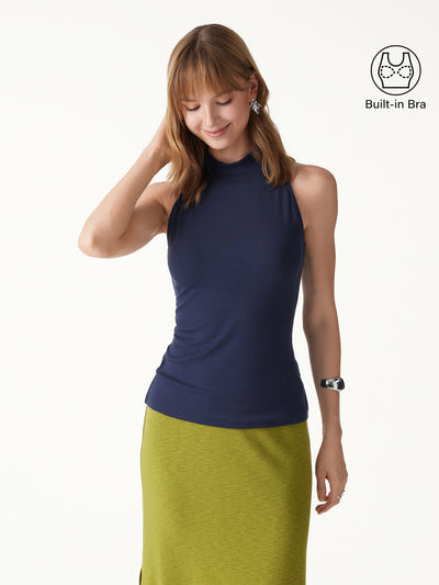 OGLmove Lyocell-Wool Knit Mock Neck Bra Top Universe Navy XXS