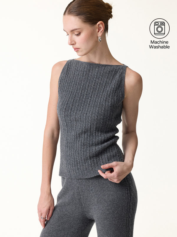 Merino-Blend Sleeveless Cable-Knit Sweater Tank