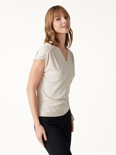 Modal Relaxed V-Neck Gathered Shoulder Top