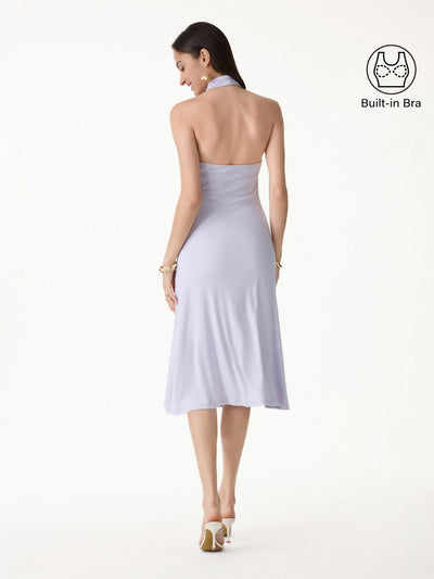 OGLmove CoolTouch Criss-Cross Halter Open-Back Midi Bra Dress Powder Lilac XS