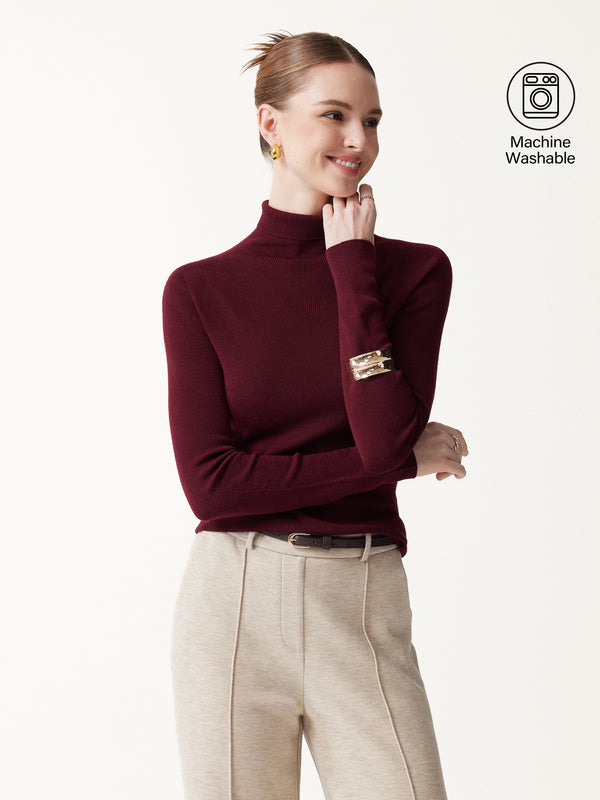 OGLmove 100% Merino Wool Turtleneck Sweater Jujube Red XXS